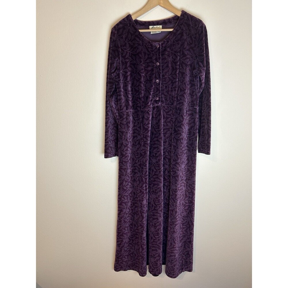Eddie Bauer M Velvet Velour Midi Dress Jumper Prairie Peasant Cottage Maxi Long